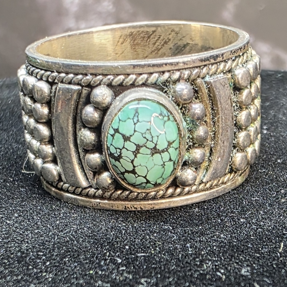 Sterling Silver Turquoise Statement Ring Size 7.5 Wide Band Southwestern Style